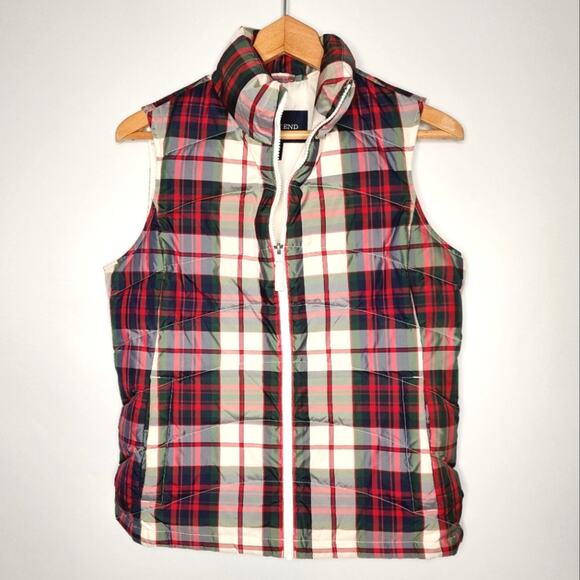 Lands' End Plaid Red Green Down Puffer Vest Women's XS 2 4 - Picture 1 of 3